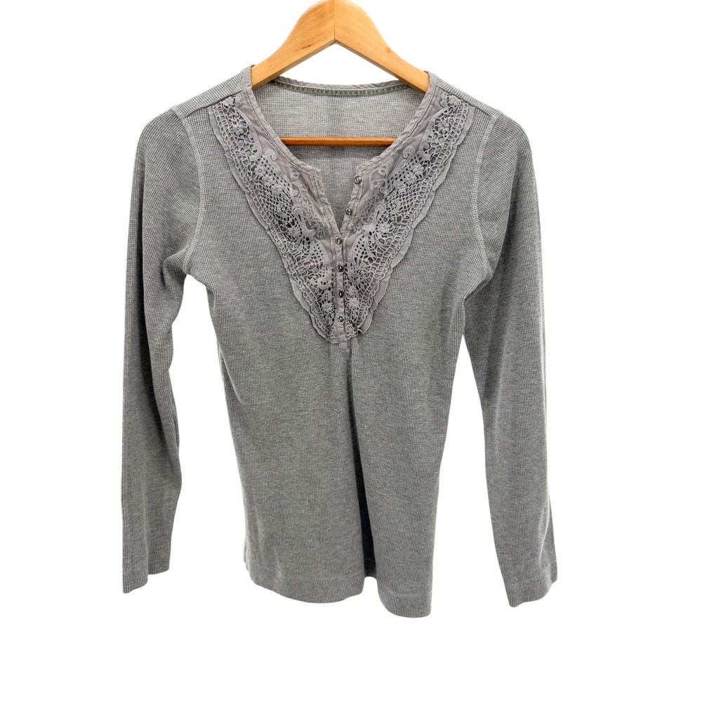 Eddie Bauer Henley Top Waffle Thermal Shirt Gray Floral Lace Y2K 2010 Bella Swan